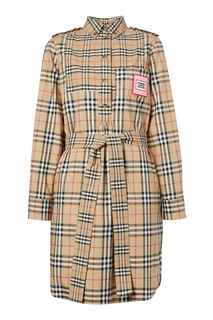 Бежевое платье-рубашка в клетку Burberry