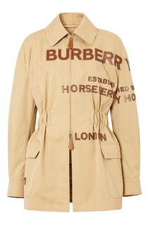 Бежевая куртка с кожаным логотипом Burberry