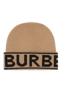 Бежевая шапка из кашемира надписью Burberry