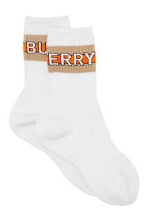 Белые хлопковые носки с надписью Burberry