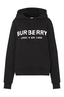 Черное худи с белым логотипом Burberry