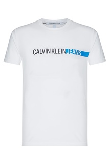 Белая трикотажная футболка с логотипом Calvin Klein