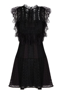 Черное платье-мини с кружевной манишкой Self Portrait