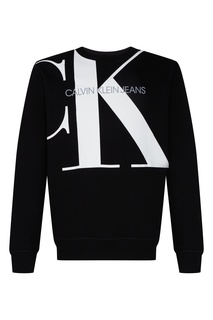Черный свитшот с белым логотипом Calvin Klein