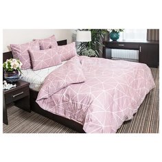 Постельное белье семейное Ночь Нежна Грани 50х70 см поплин брусничный