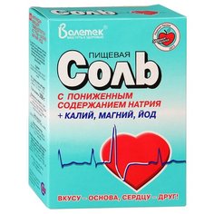 Валетек пищевая соль с пониженным содержанием натрия + калий, магний, йод, 350 г