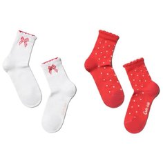 Носки Conte-kids комплект из 2 пар, размер 14, белый-красный