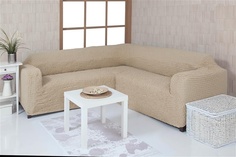 Чехол на угловой диван без оборки Venera "Corner cover sot", цвет: кремовый