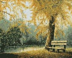 Алмазная вышивка Colibri "Скамейка под деревом", 40x50 см
