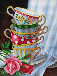 Алмазная вышивка Вышиваем бисером "Чашки с розами", 30x40 см