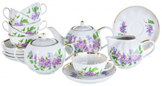 Чайный сервиз Дулево Тюльпан Сирень (фарфор) 15 предметов на 6 персон