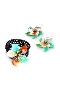 Комплект женский (браслет, серьги) Selena 10108285 зеленый/коричневый