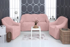 Комплект чехлов на диван и кресла плюшевый Venera Soft sofa set, розовый, 3 предмета
