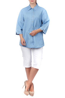 Рубашка женская LAFEI-NIER H72114T-J голубая 3XL