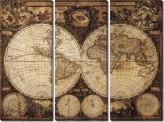 Модульная картина на холсте 90x70 Карта мира 1 Ekoramka HE-107-113