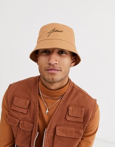 Бежевая панама с вышивкой ASOS DESIGN-Коричневый