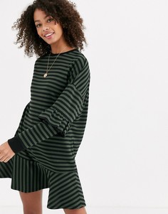 Ярусное трикотажное платье мини в полоску ASOS DESIGN-Мульти