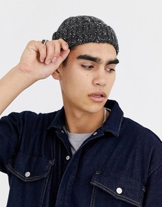 Темно-серая шапка-бини крупной вязки с добавлением шерсти ASOS DESIGN-Серый