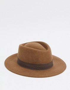 Бежевая шляпа регулируемого размера с широкими полями и лентой ASOS DESIGN-Светло-коричневый