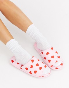 Розовые тапочки с принтом сердец Truffle Collection-Розовый