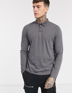 Темно-серый лонгслив-поло с добавлением органического хлопка ASOS DESIGN