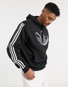 Худи черного цвета с 3 полосками и логотипом-трилистником adidas Originals-Черный