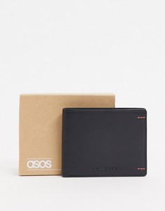 Черный кожаный кошелек с контрастными строчками ASOS DESIGN
