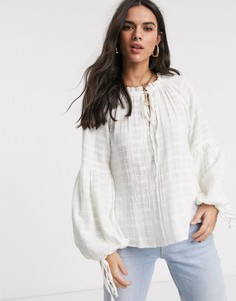 Фактурный свободный топ с длинными рукавами и высоким воротником ASOS DESIGN-Бесцветный