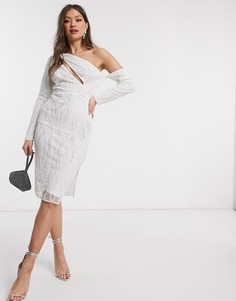 Платье миди с длинными рукавами ASOS DESIGN-Белый