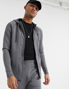 Худи серого цвета на молнии с нейлоновыми вставками SikSilk-Серый
