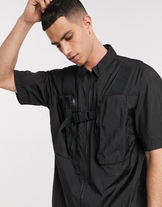 Черная рубашка в стиле милитари с 3D карманами ASOS WHITE-Черный