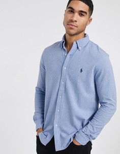 Синяя меланжевая рубашка узкого кроя с логотипом Polo Ralph Lauren-Синий