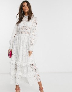 Платье миди с вышивкой ришелье и пышными рукавами на манжетах ASOS EDITION-Белый
