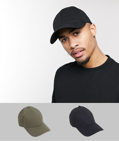 2 бейсболки черного цвета/хаки ASOS DESIGN - Скидка-Мульти