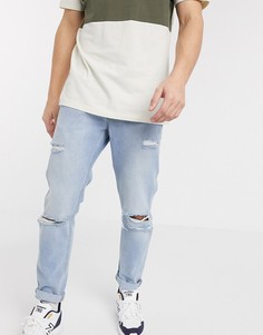 Синие зауженные джинсы с рваной отделкой ASOS DESIGN-Синий