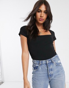 Черное боди с квадратным вырезом и короткими рукавами ASOS DESIGN-Черный