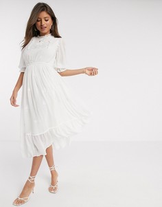 Белое платье миди с вышивкой ришелье River Island-Белый