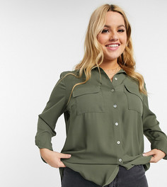 Рубашка цвета хаки с карманами New Look Curve-Зеленый