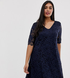 Кружевное платье с расклешенной юбкой Junarose-Темно-синий