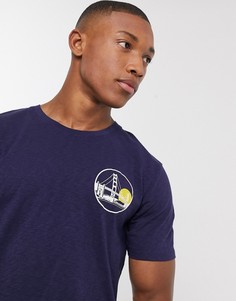 Темно-синяя футболка из органического хлопка с принтом Selected Homme-Черный