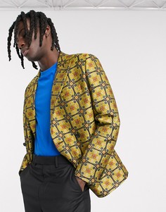 Приталенный двубортный блейзер с геометрическим узором ASOS DESIGN-Светло-коричневый