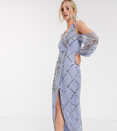 Платье макси с пышными рукавами на манжетах и отделкой ASOS DESIGN Petite-Мульти