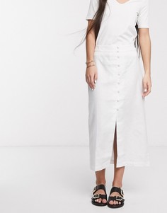Льняная юбка миди на пуговицах ASOS DESIGN-Белый