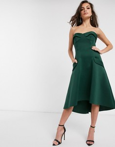 Платье-бандо миди для выпускного с чашечками и карманами ASOS DESIGN-Зеленый