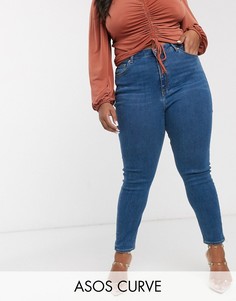 Ярко-синие джинсы скинни с завышенной талией ASOS DESIGN Curve Ridley-Синий