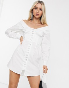 Белое платье-рубашка мини из хлопкового поплина ASOS DESIGN-Белый