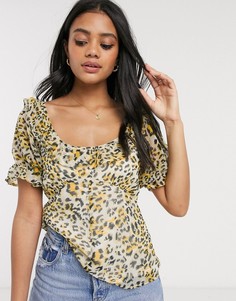 Чайная блузка с леопардовым принтом и оборками ASOS DESIGN-Мульти