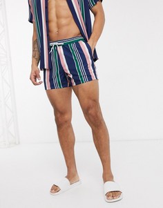 Короткие шорты для плавания от комплекта в разноцветную полоску ASOS DESIGN-Мульти