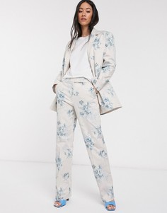 Белые широкие брюки с цветочным принтом ASOS DESIGN-Мульти