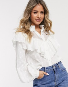 Хлопковая блузка с оборками ASOS DESIGN-Белый